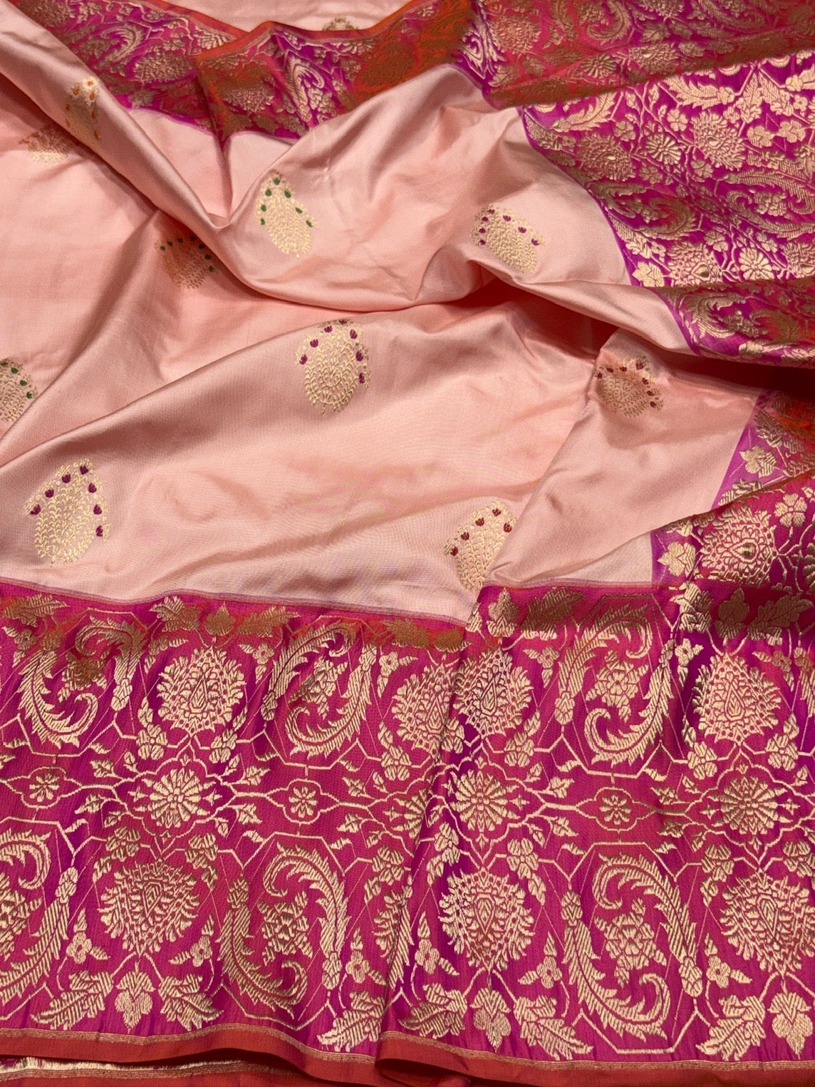 Peach Handwoven Pure Banarasi Ektara Silk Saree