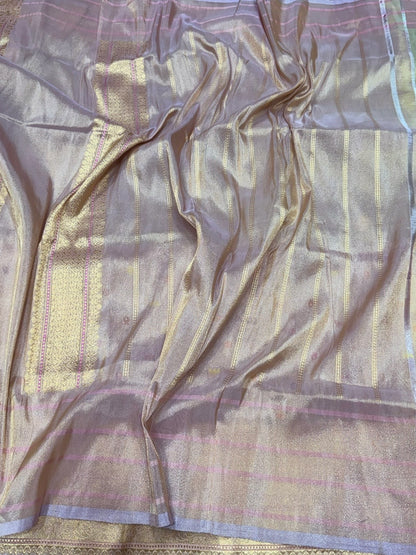 Soft Sea Green Handwoven Pure Banarasi Tissue Saree in Kadwa Weave | Pure Katan Tissue Silk