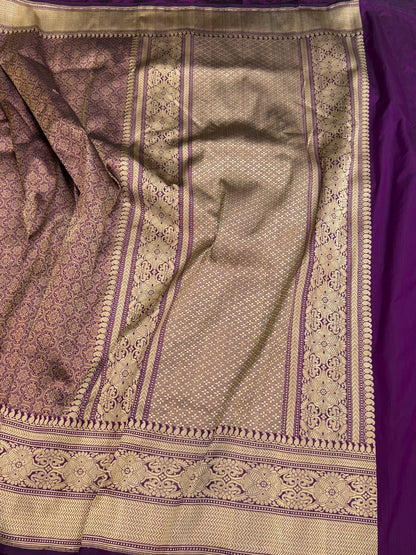 Magenta Pure Banarasi Silk Brocade Saree in Katan Mulberry Silk – Classic Banaras Weave