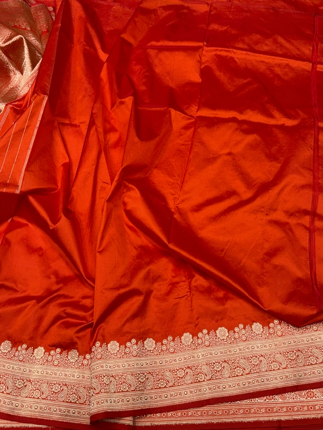 Orange Handwoven Vintage Pure Banarasi Silk Saree