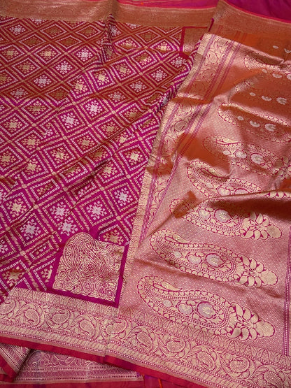 Rani Pink Handwoven Pure Banarasi Silk Saree
