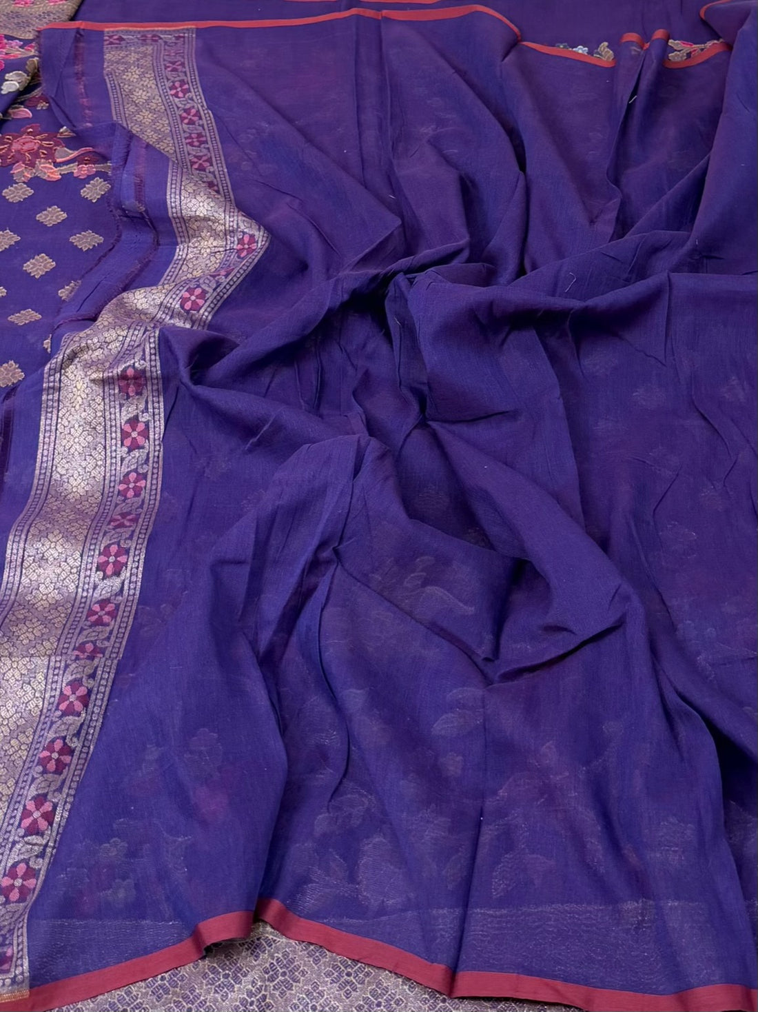 Purple Pure Muslin Cotton Jamdani Saree