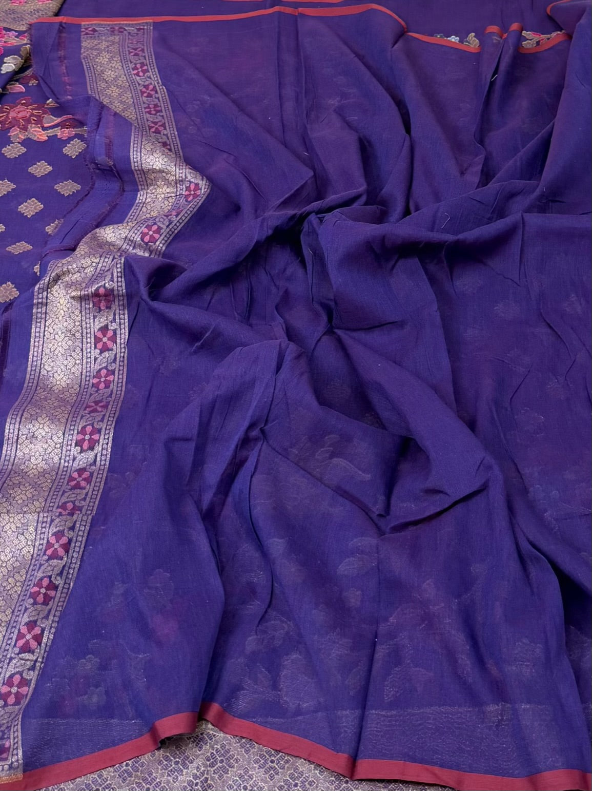 Purple Pure Muslin Cotton Jamdani Saree