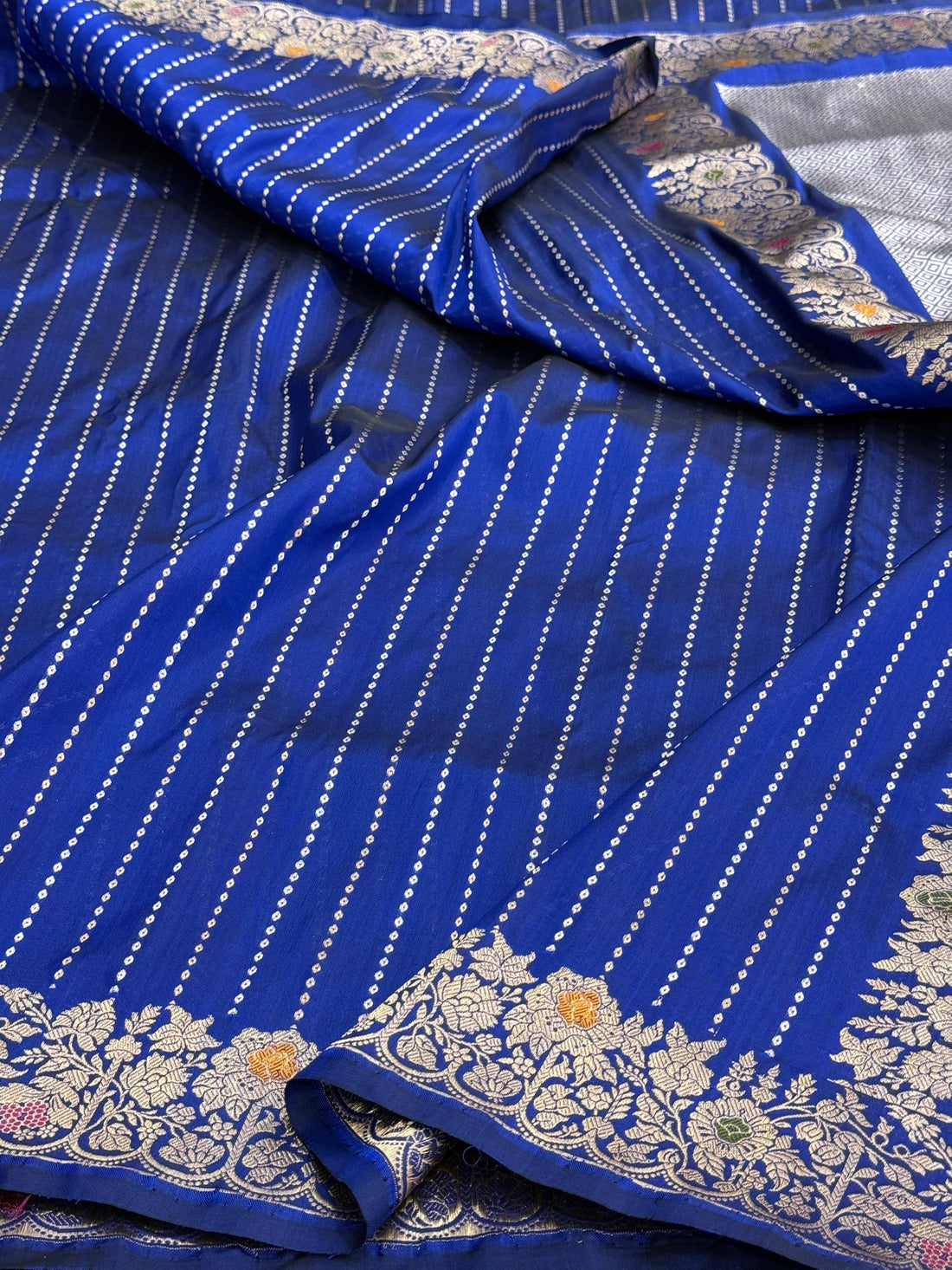 Royal Blue Handwoven Pure Banarasi Silk Saree – Kadwa Weave in 100% Katan Mulberry Silk