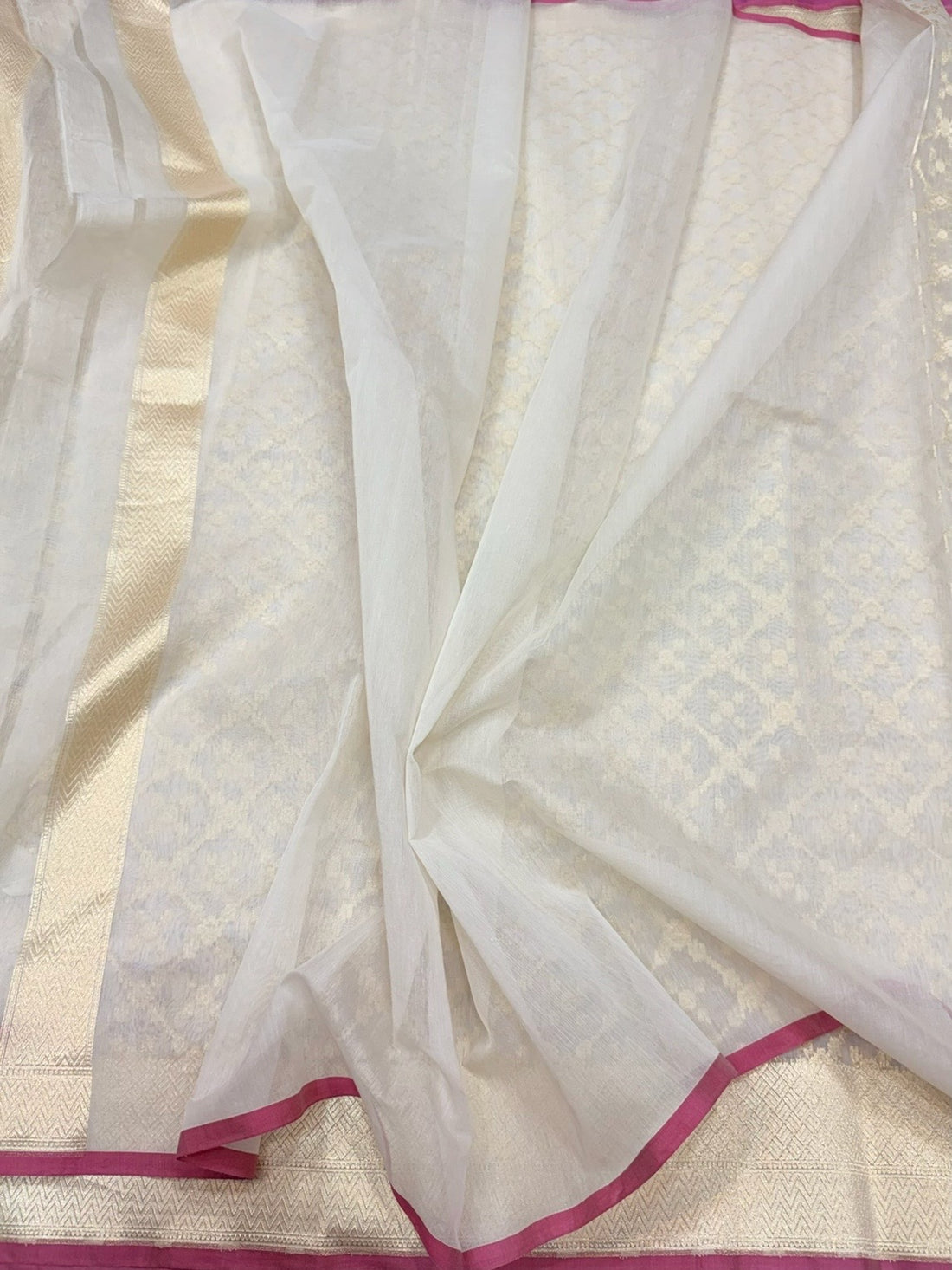 White Banarasi Pure Kora Cotton Saree