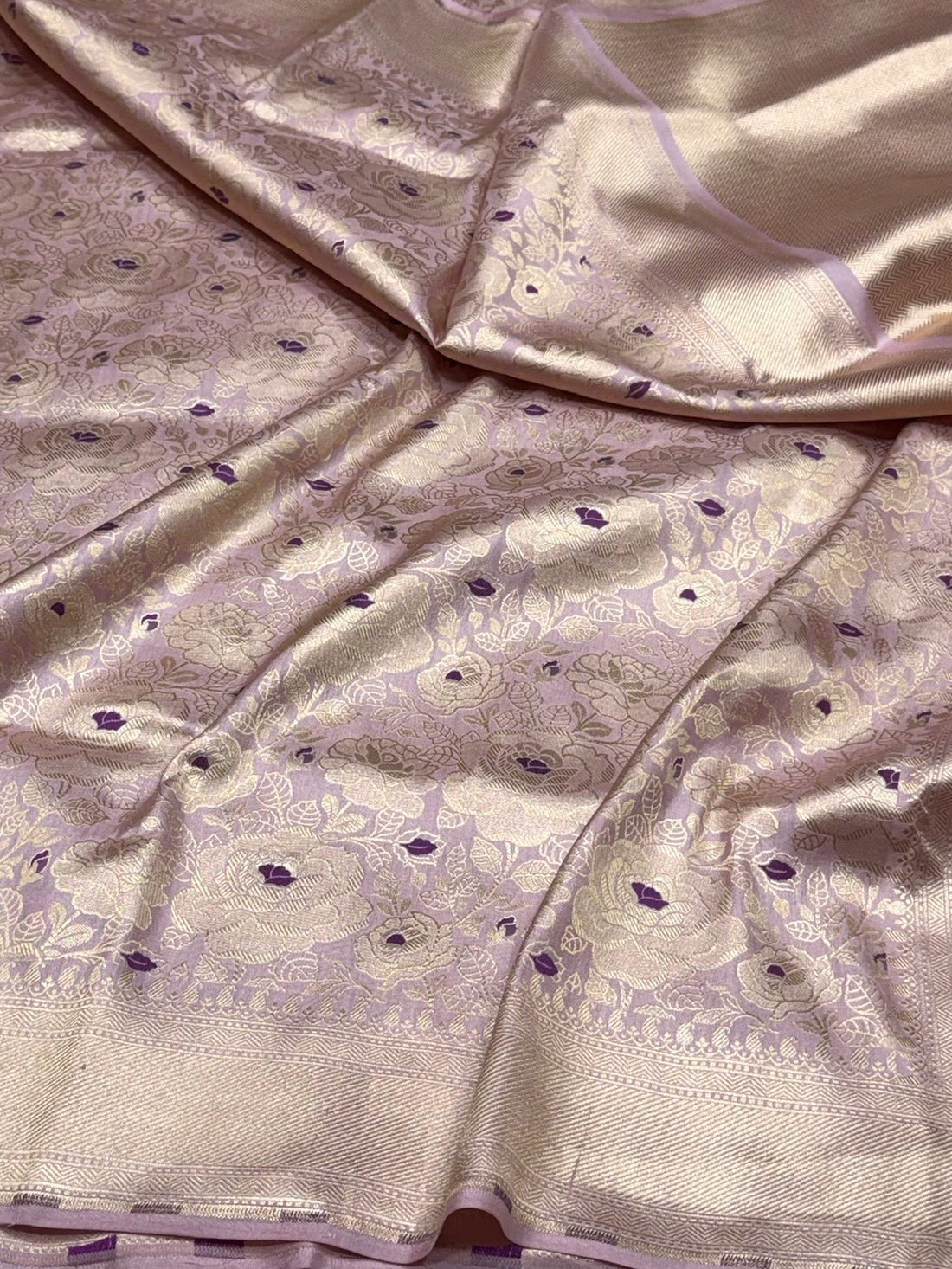 Lilac Banarasi Minakari Pure Katan Silk Brocade Saree