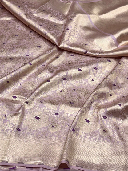Lilac Banarasi Minakari Pure Katan Silk Brocade Saree