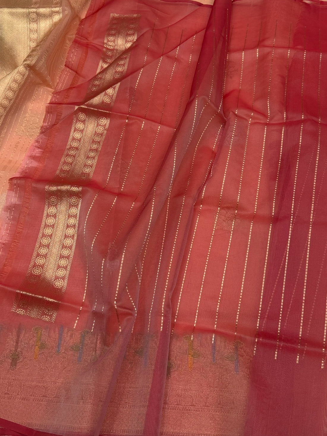 Peach Handwoven Pure Organza Silk Saree