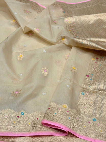 Ivory Handwoven Pure Banarasi Organza Silk Saree