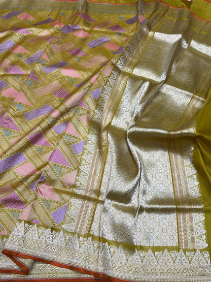 Mustard Yellow Handwoven Pure Banarasi Kimkhab Silk Brocade Saree – Luxury Banarasi Brocade