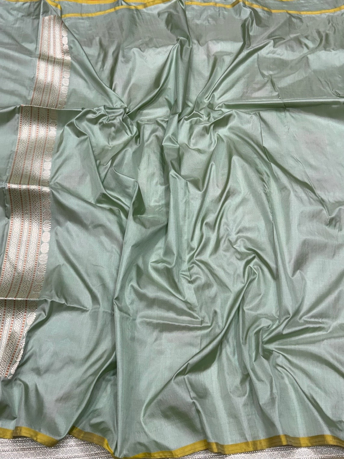 Pista Handwoven Pure Banarasi Satin Silk Brocade Saree