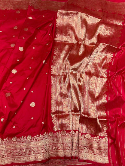 Red Handwoven Pure Banarasi Silk Saree | Kadwa Katan Mulberry Silk