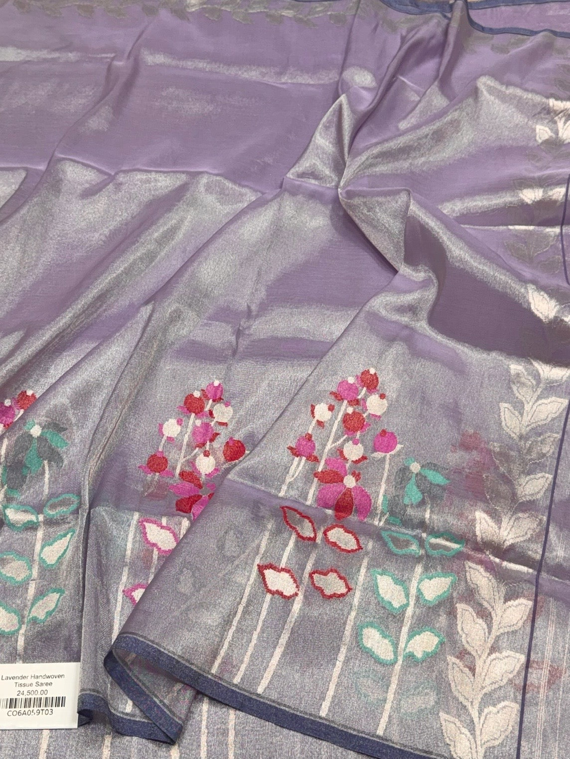 Lavender Handwoven Pure Banarasi Ektara Tissue Saree in Kadwa Weave | Pure Ektara Katan Tissue Silk