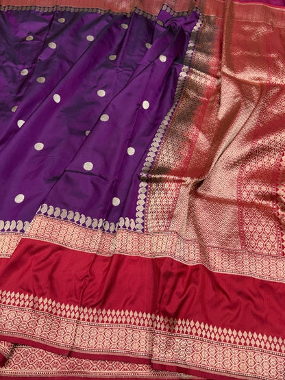 Magenta Handwoven Pure Banarasi Ektara Silk Saree in Kadwa Weave – 100% Pure Mulberry Silk
