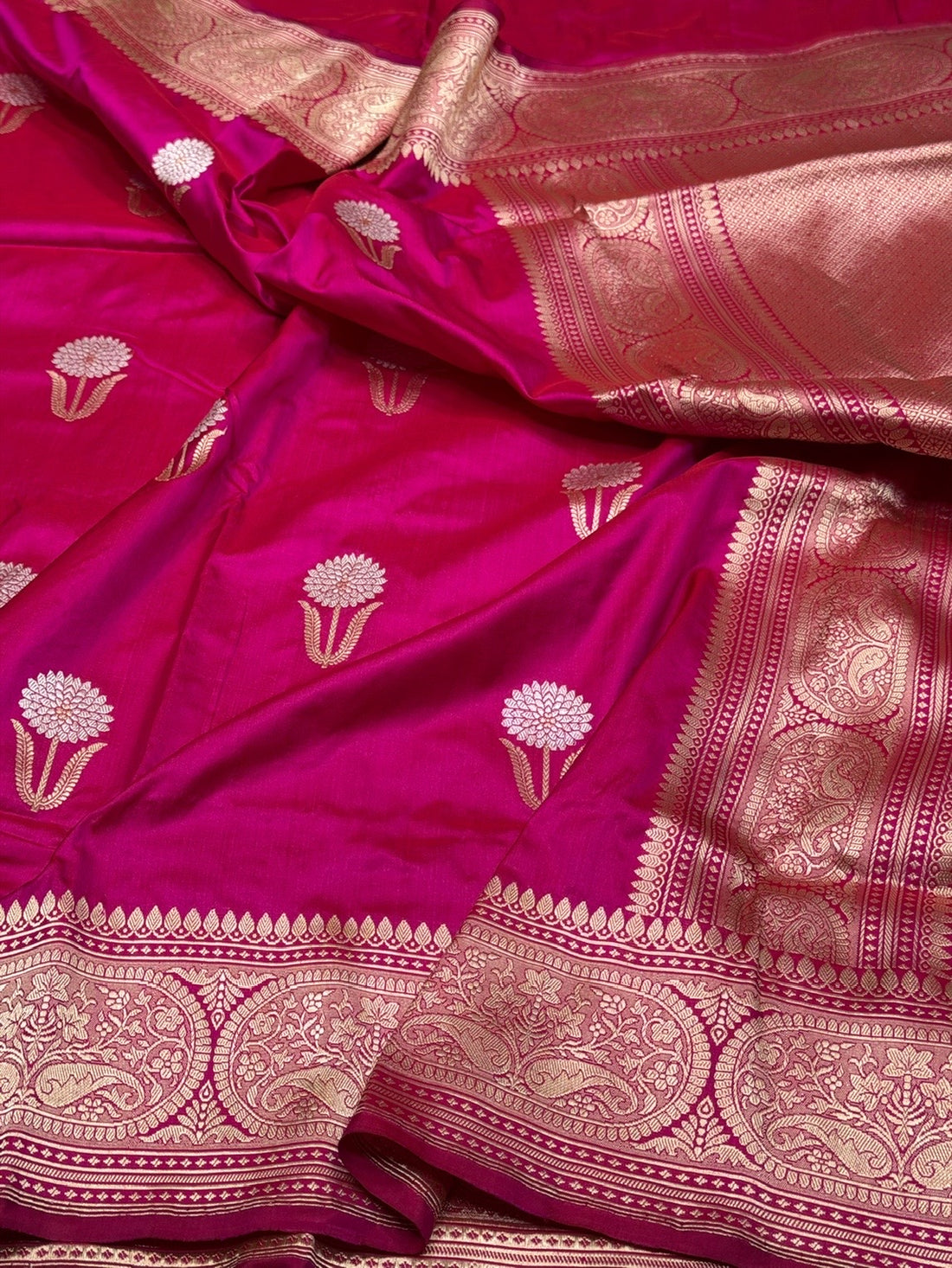 Rani Pink Handwoven Pure Banarasi Silk Saree | Pure Katan Silk | Kadwa Weave | HMR Handlooms
