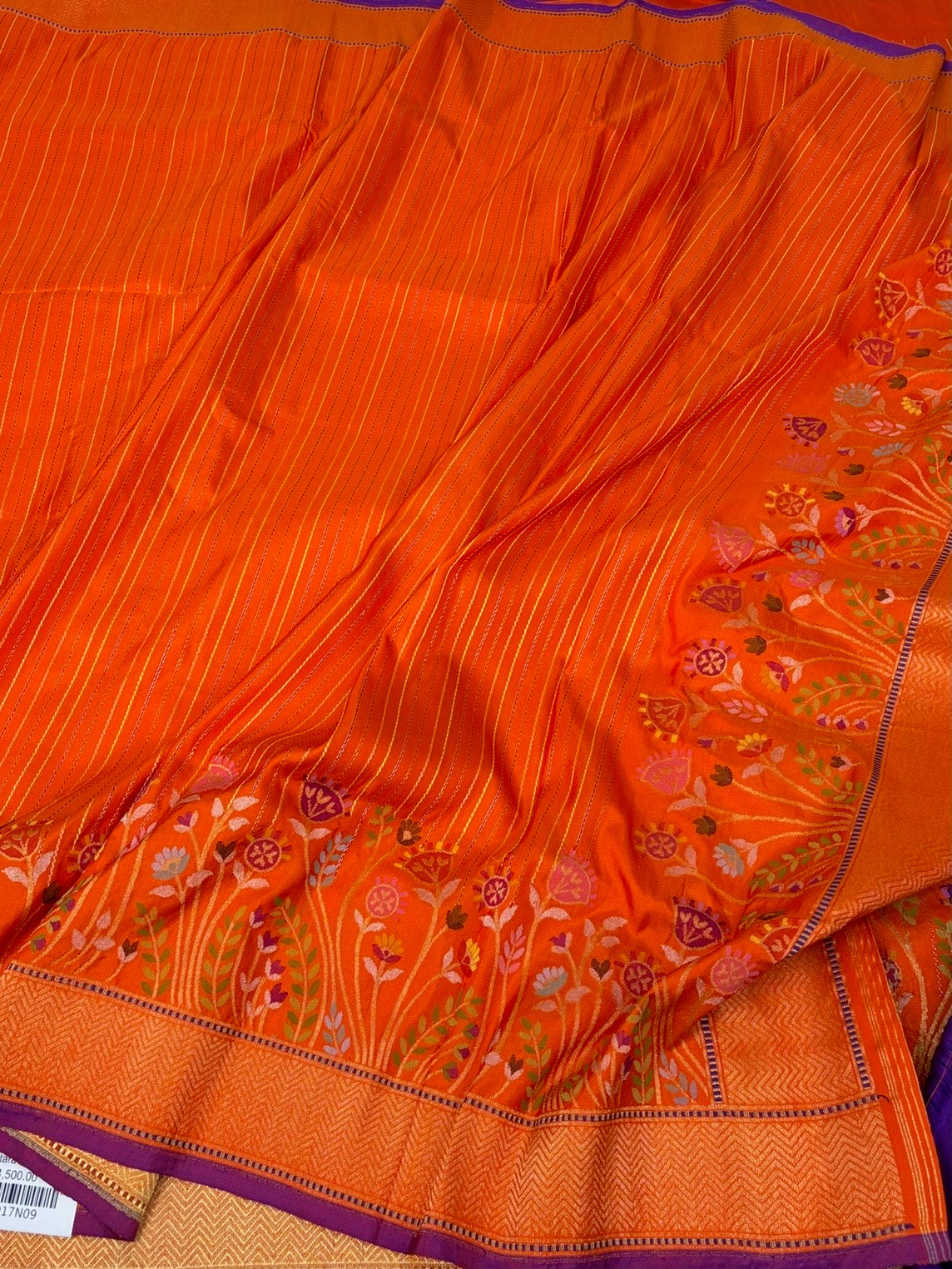 Orange Handwoven Pure Banarasi Ektara Silk Saree
