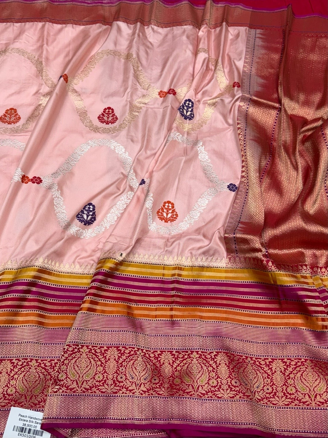 Powder Pink Handwoven Ektara Pure Banarasi Silk Saree