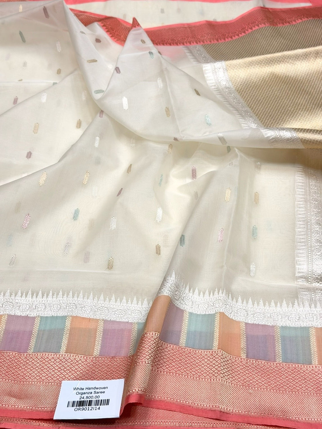 White Handwoven Pure Organza Silk Saree