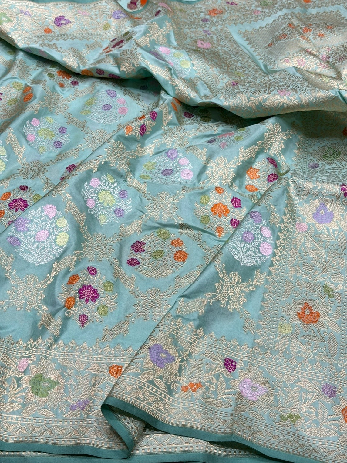 Sky Blue Handwoven Pure Banarasi Silk Saree – Luxury Kadwa Handloom Wedding & Festive Saree