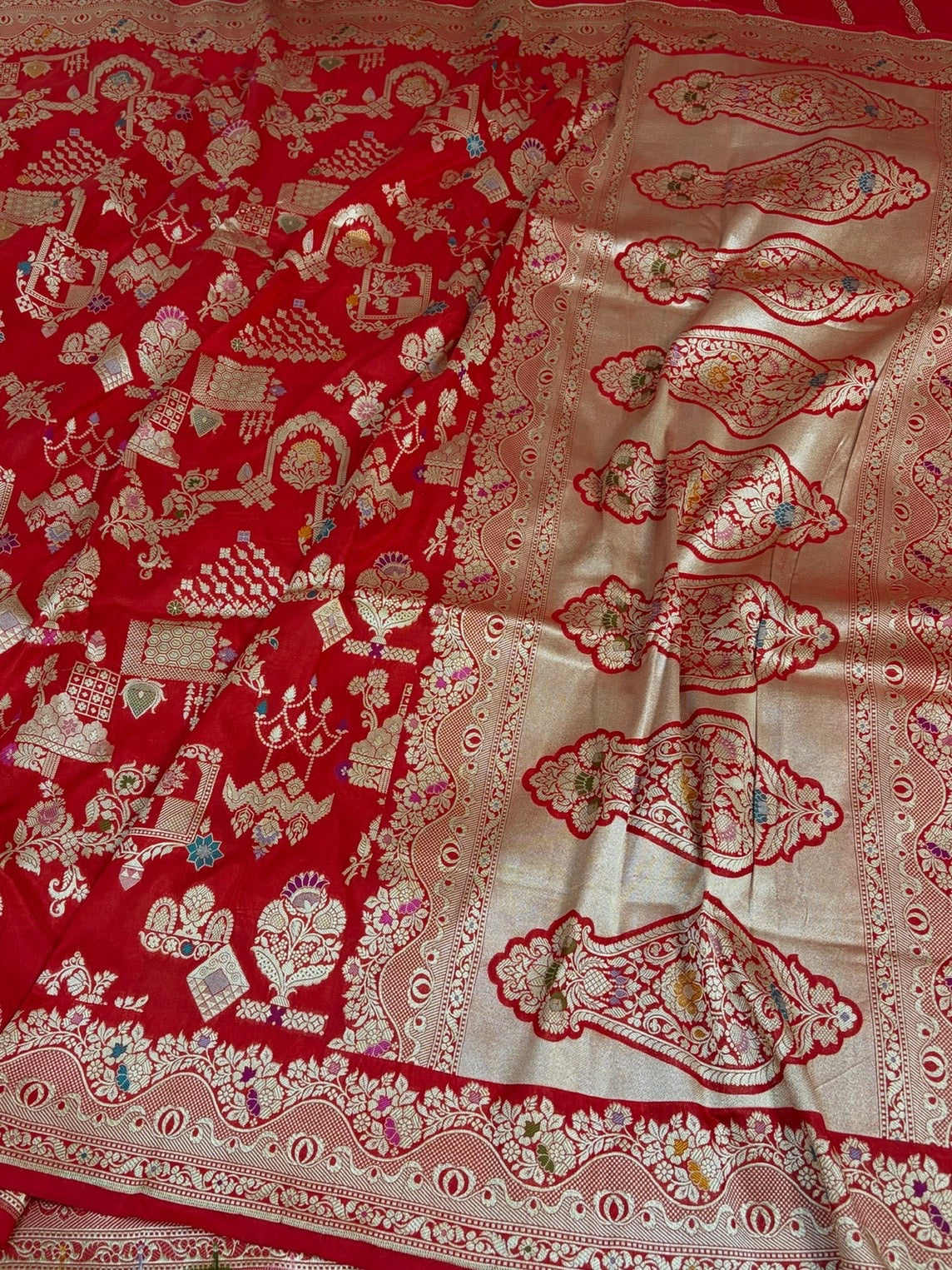 Red Banarasi Minakari Pure Katan Silk Saree