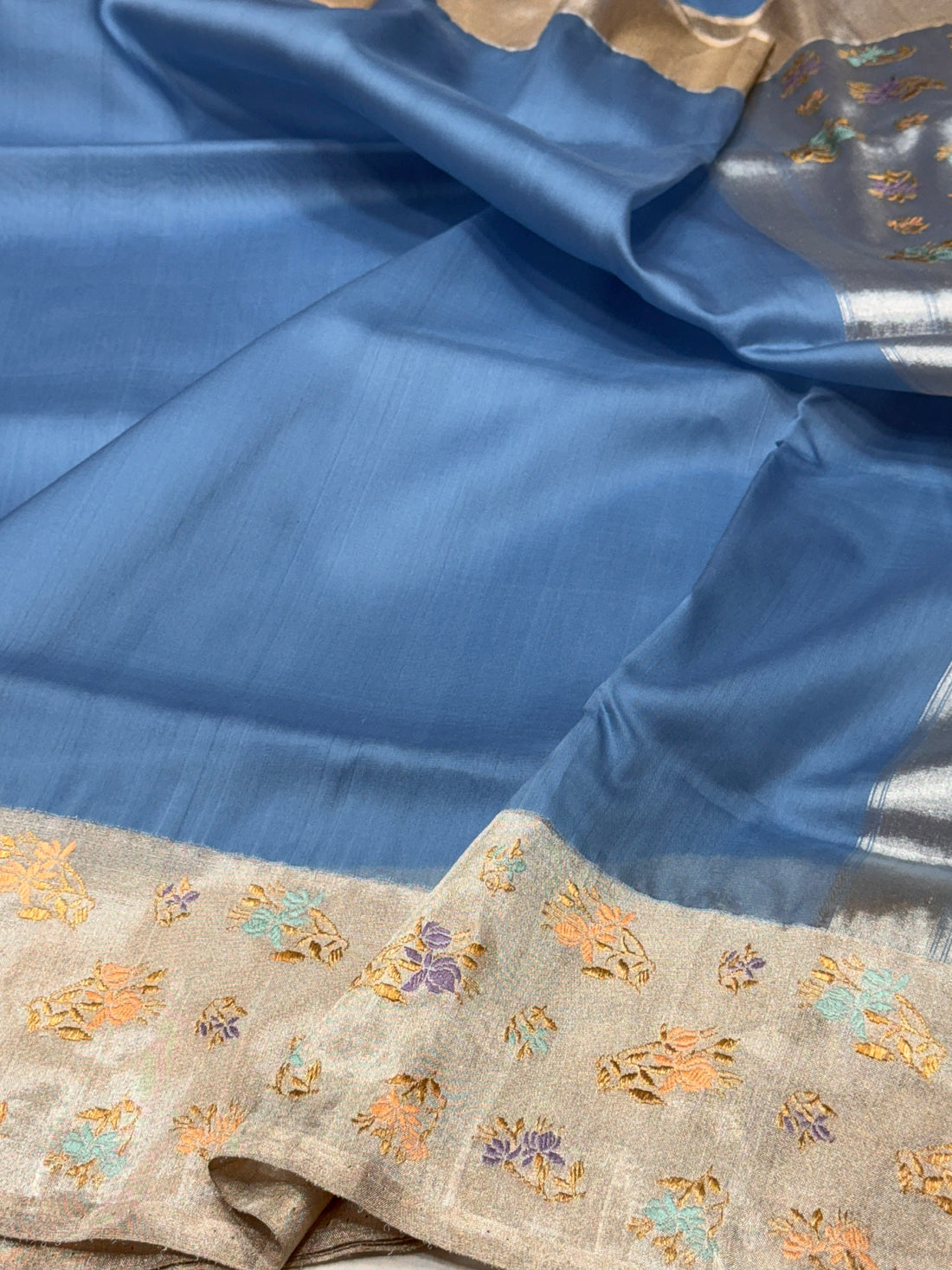 Powder Blue Handwoven Pure Organza Silk Saree