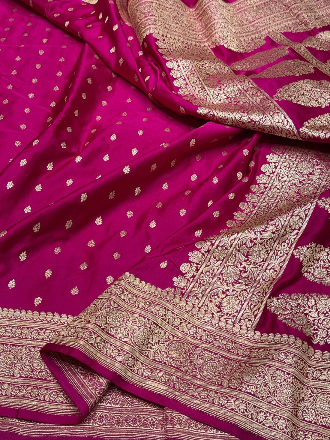 Rani Pink Handwoven Vintage Pure Banarasi Satin Silk Saree