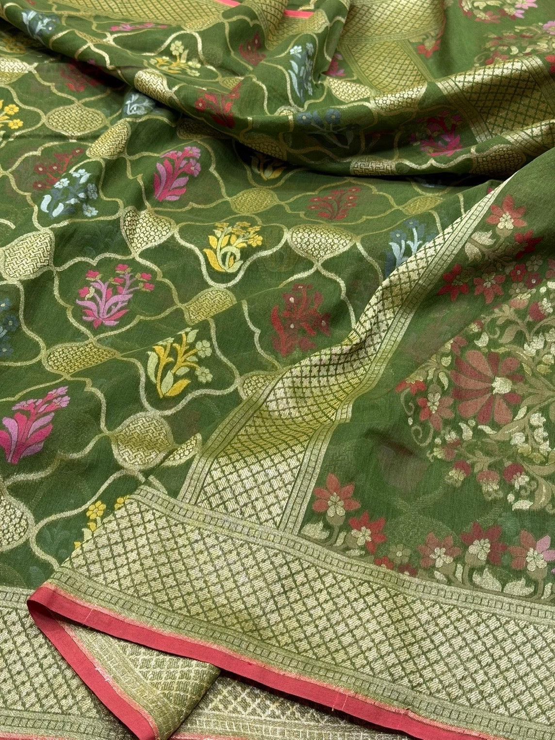 Green Pure Muslin Cotton Jamdani Saree
