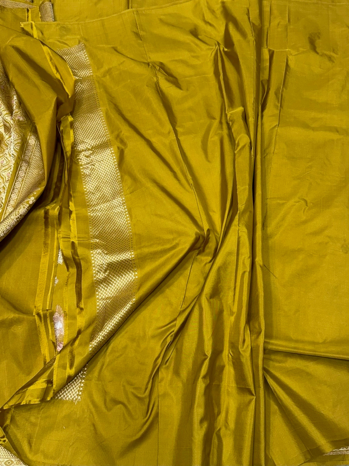 Mustard Olive Handwoven Pure Banarasi Silk Saree