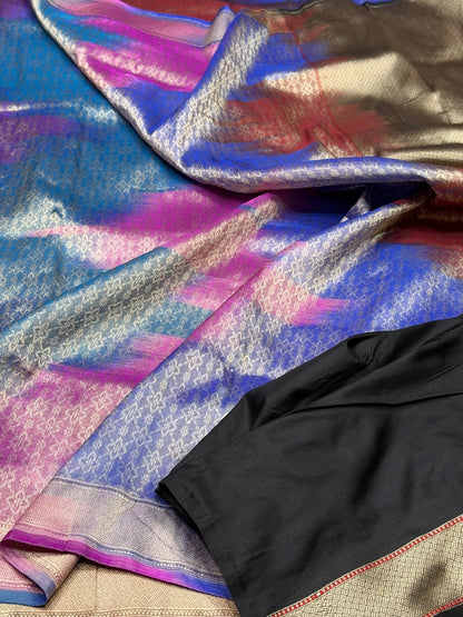 Rainbow Handwoven Pure Banarasi Satin Silk Saree – Kadwa Weave | Authentic Banaras Handloom