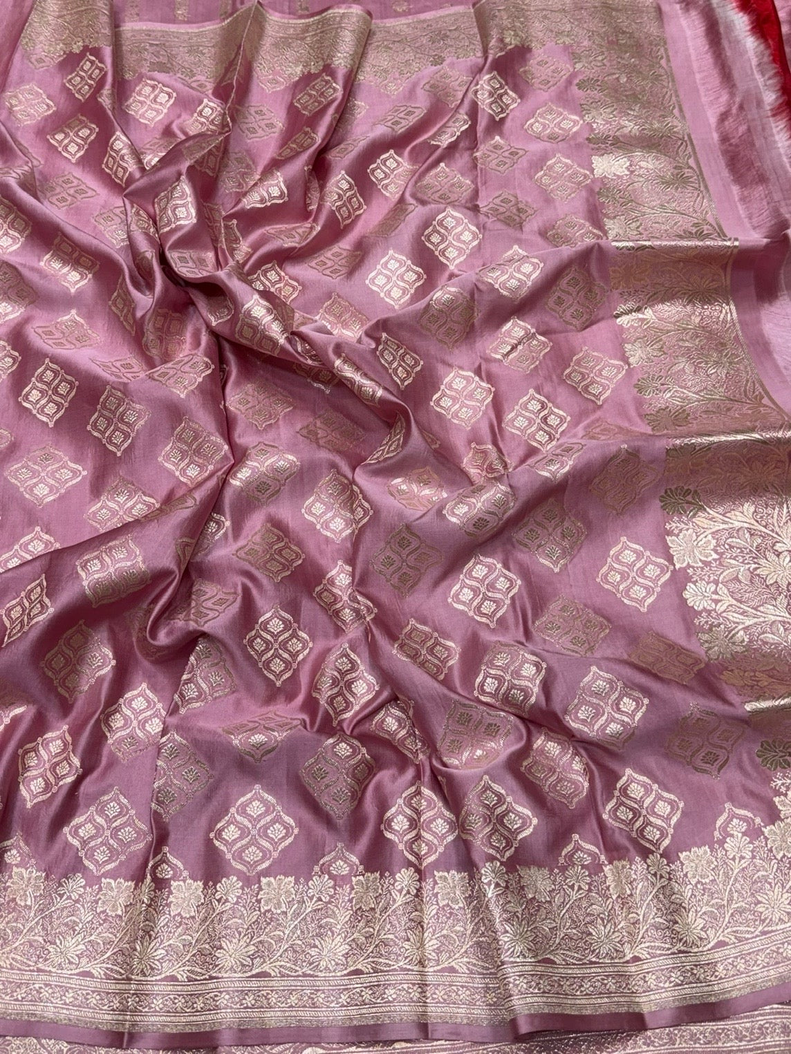 Baby Pink Handwoven Vintage Pure Banarasi Satin Silk Saree