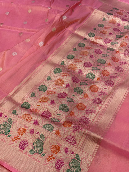 Baby Pink Handwoven Pure Banarasi Tissue Silk Saree