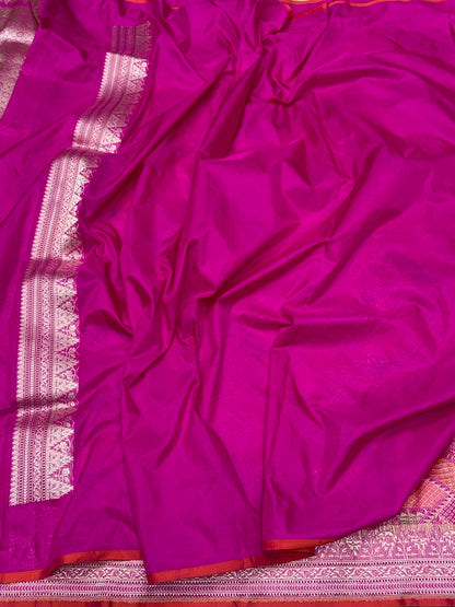 Rani Pink Handwoven Pure Banarasi Kimkhab Silk Brocade Saree – Luxury Banarasi Brocade