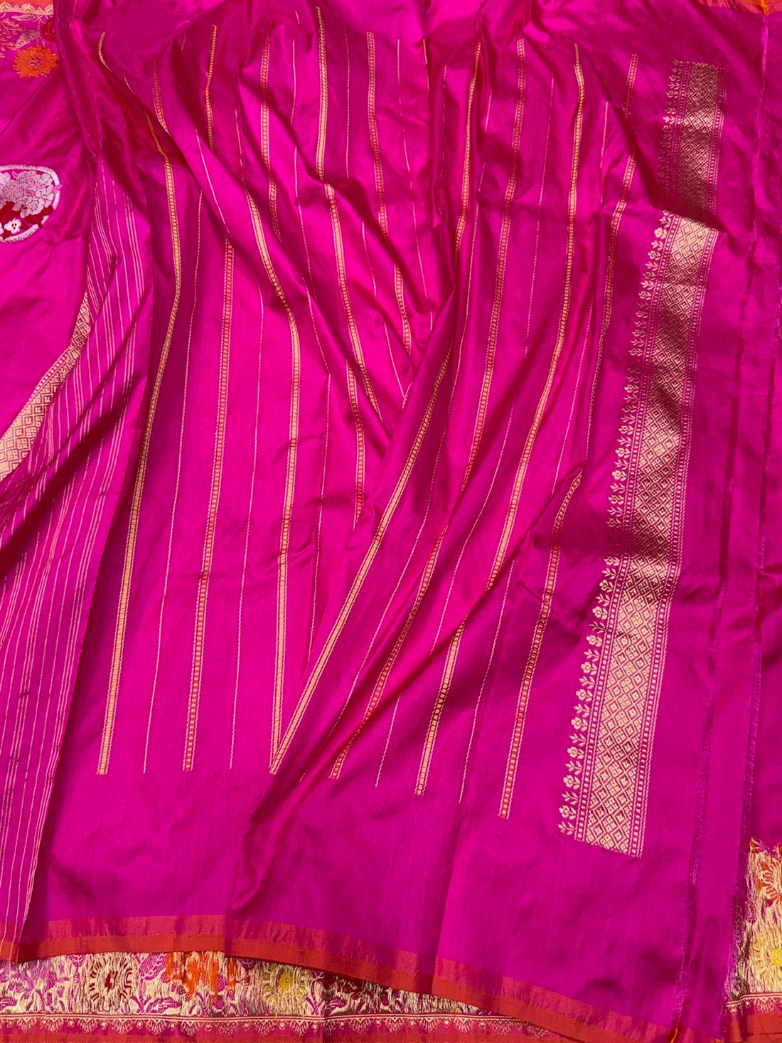 Rani Pink Handwoven Pure Banarasi Ektara Silk Saree