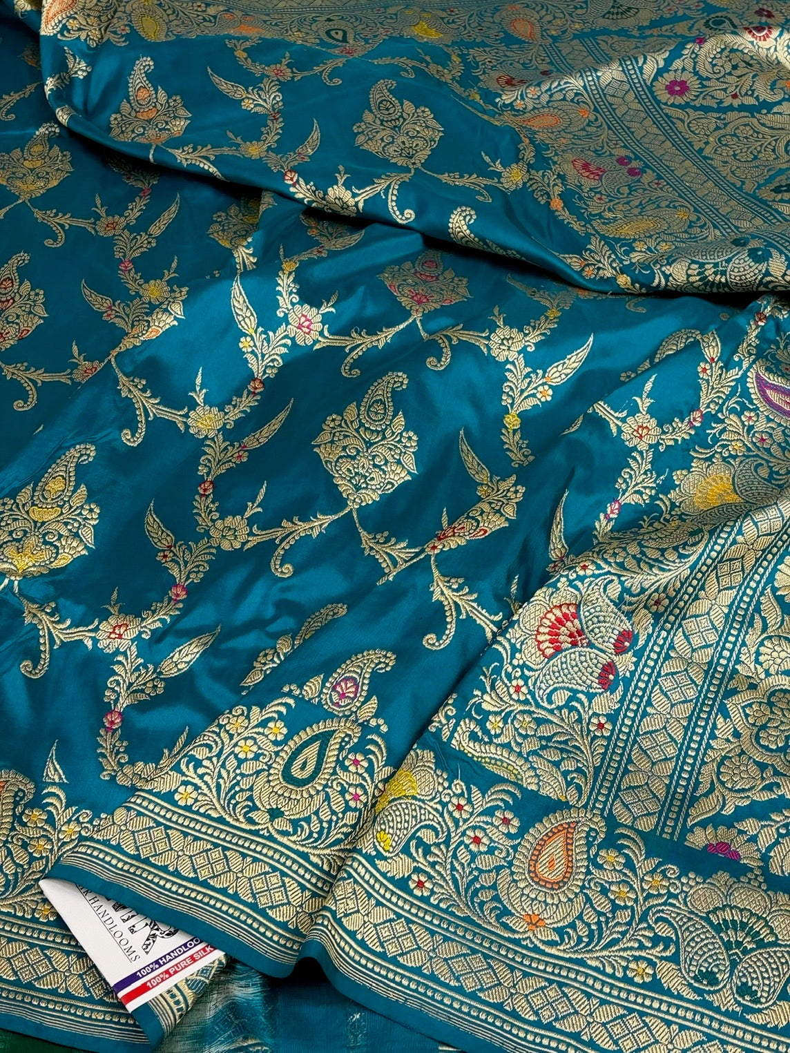 Turquoise Blue Handwoven Pure Banarasi Silk Saree