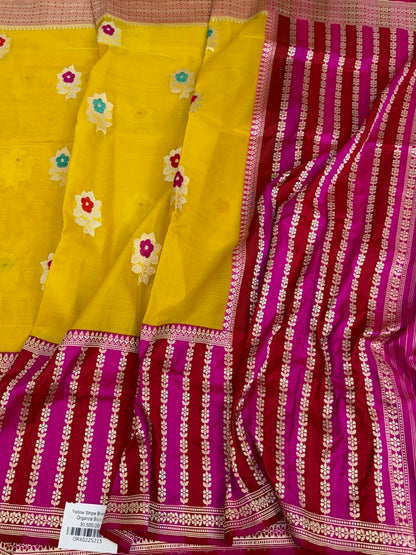 Yellow Handwoven Pure Organza Silk Saree
