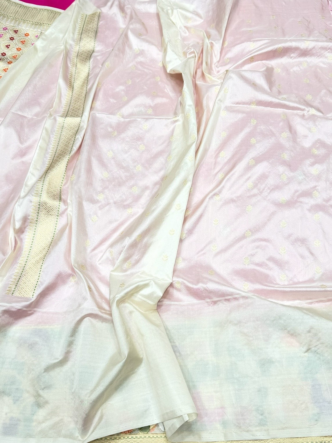 Rani Pink Handwoven Pure Banarasi Silk Saree – Kadwa Weave in 100% Katan Mulberry Silk