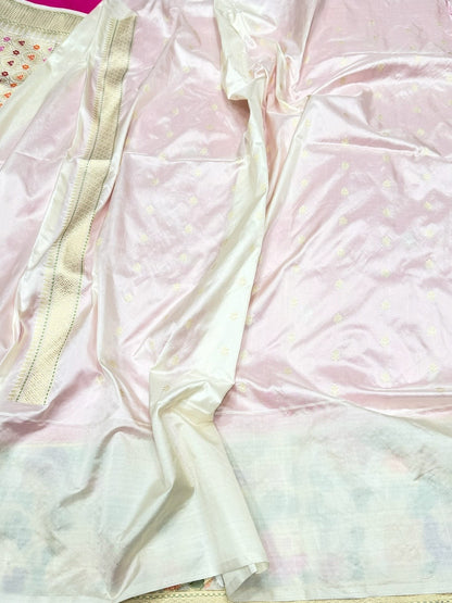 Rani Pink Handwoven Pure Banarasi Silk Saree – Kadwa Weave in 100% Katan Mulberry Silk