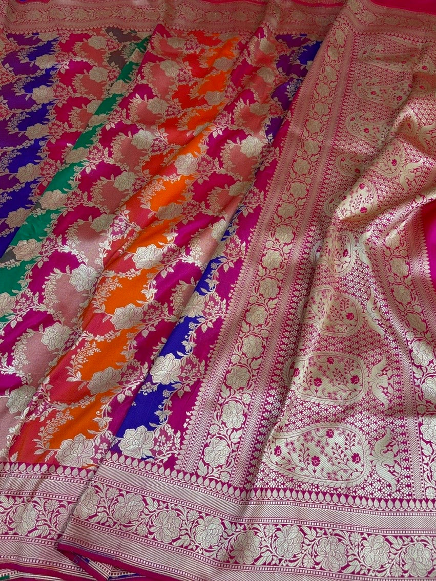 Rani Pink Rangkaat Banarasi Pure Katan Silk Saree