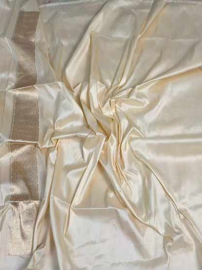 Ivory Handwoven Pure Banarasi Katan Silk Saree