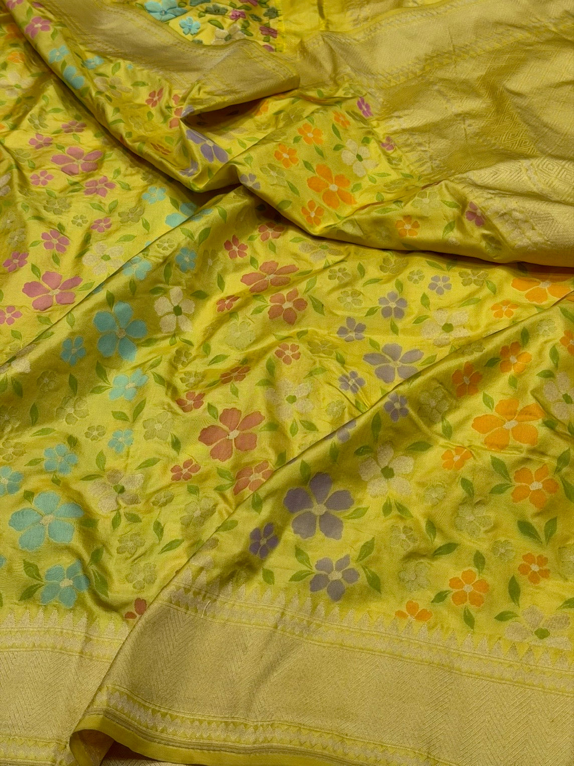 Yellow  Pure Banarasi Ektara Silk Saree – Authentic Cutwork Weave