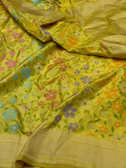 Yellow  Pure Banarasi Ektara Silk Saree – Authentic Cutwork Weave