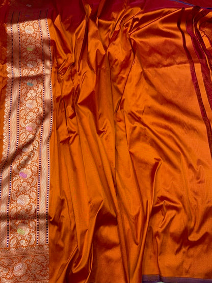 Orange Handwoven Pure Banarasi Silk Saree