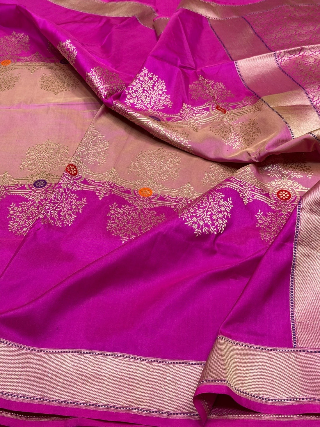 Rani Pink Handwoven Pure Banarasi Ektara Silk Saree