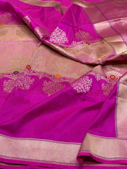 Rani Pink Handwoven Pure Banarasi Ektara Silk Saree