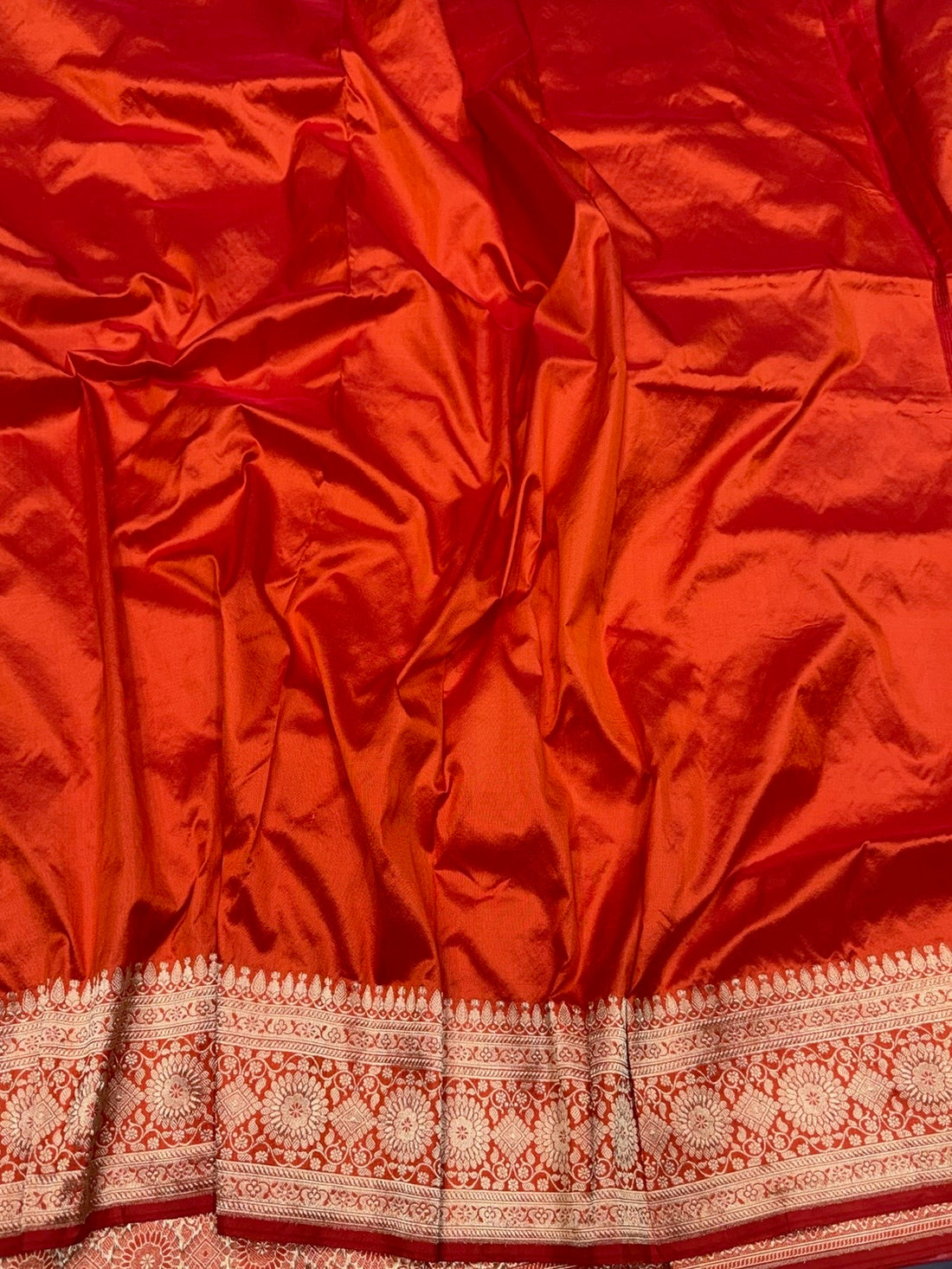 Orange Vintage Handwoven Pure Banarasi Silk Saree
