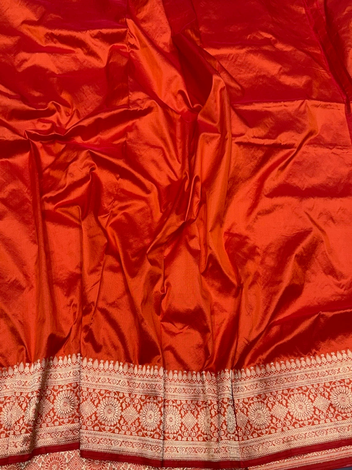 Orange Vintage Handwoven Pure Banarasi Silk Saree