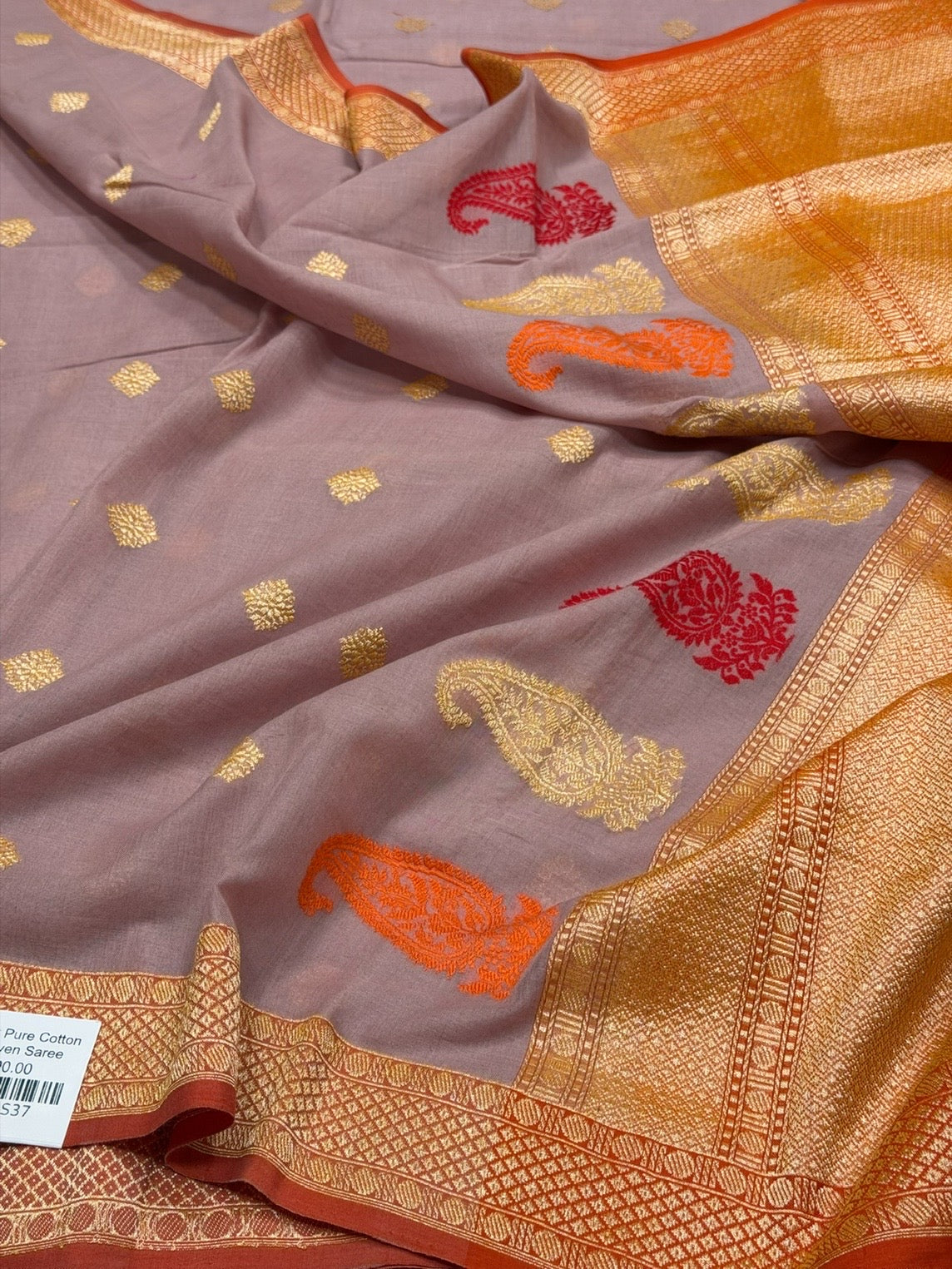 Mauve Handwoven Banarasi Pure Cotton Saree