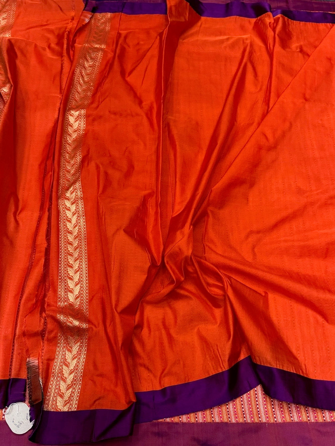Orange Handwoven Pure Banarasi Ektara Silk Saree with Satin Border – Kadwa Weave | Authentic Banaras Handloom