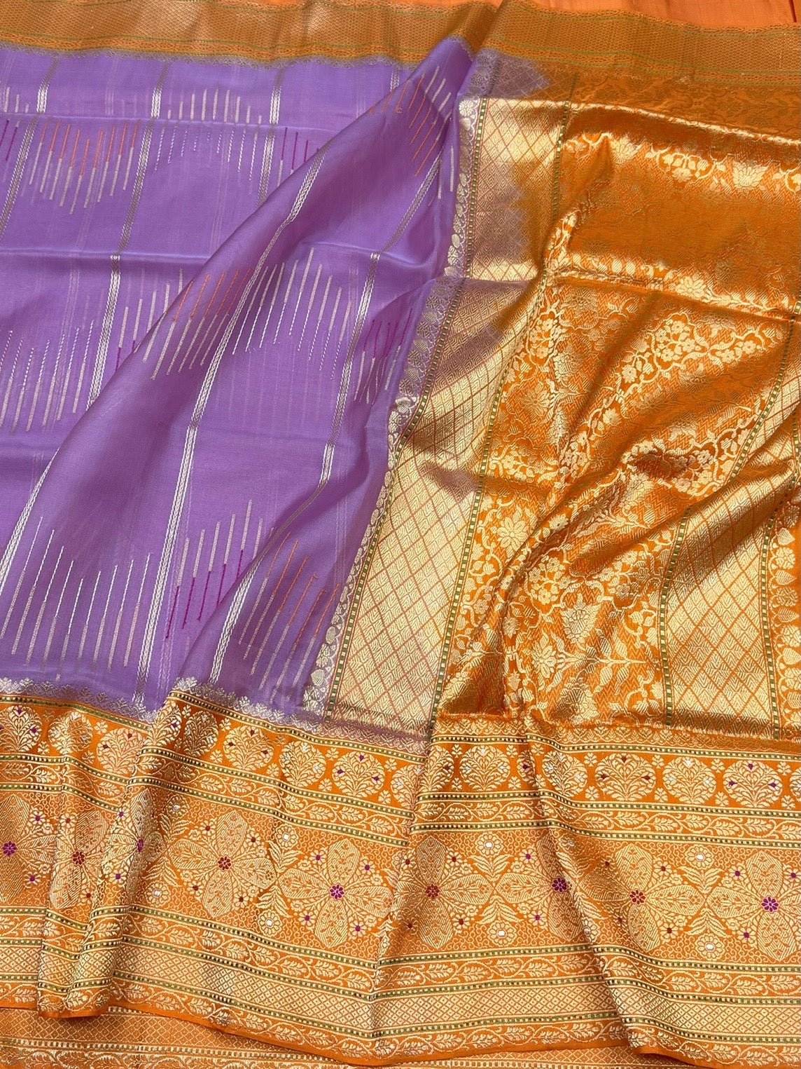 Lavender Handwoven Pure Organza Silk Saree – Kadwa Weave | 100% Pure Kora Silk | Authentic Banaras Handloom