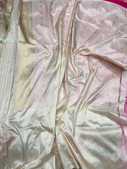 Rani Pink Handwoven Pure Banarasi Silk Saree in Kadwa Weave